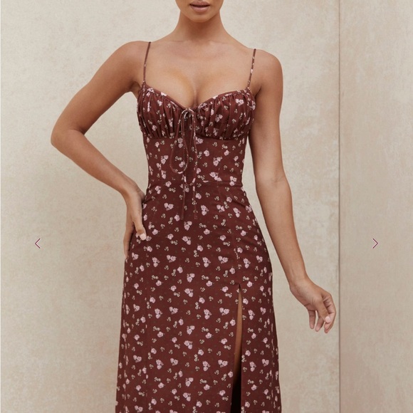 House of CB Burgundy Floral Midi Dress - Picture 3 of 4